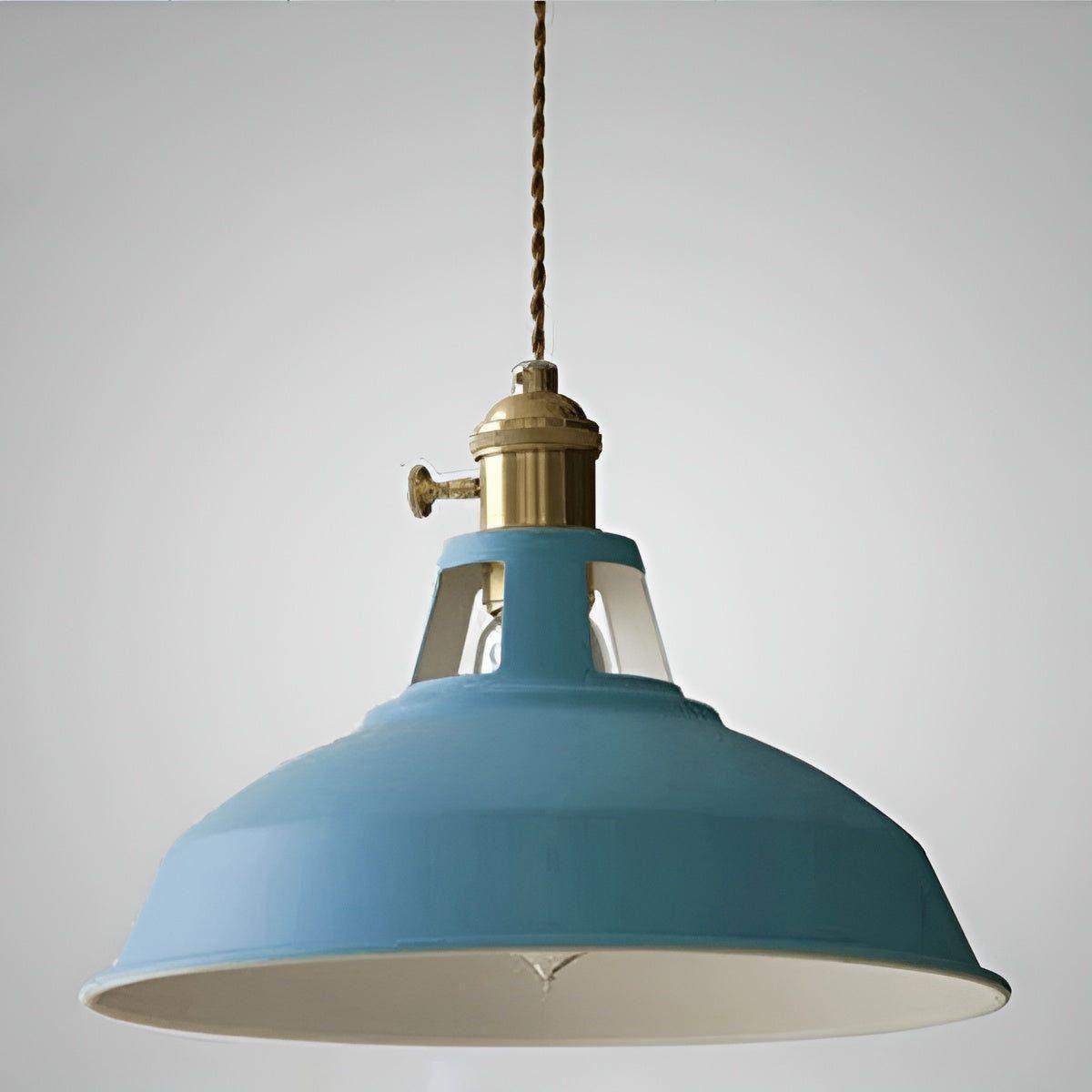 Industrial Pendant Lamp with Round Metal Shade and Twisted Fabric Cord