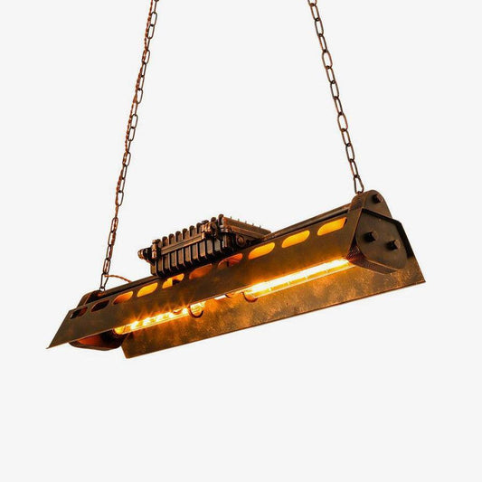 Industrial Steampunk Pendant Lamp with Rust Finish and Chain Suspension