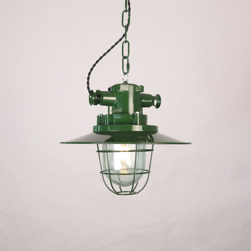 Industrial Vintage Pendant Lamp with Cage Guard and Chain Suspension