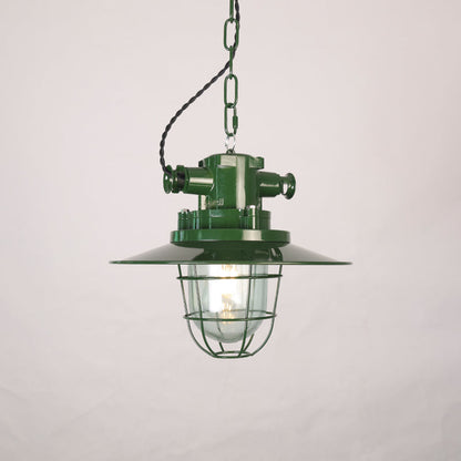 Industrial Vintage Pendant Lamp with Cage Guard and Chain Suspension