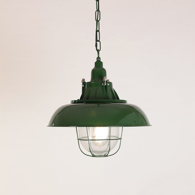 Industrial Vintage Pendant Lamp with Cage Guard and Chain Suspension