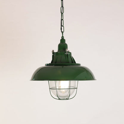 Industrial Vintage Pendant Lamp with Cage Guard and Chain Suspension