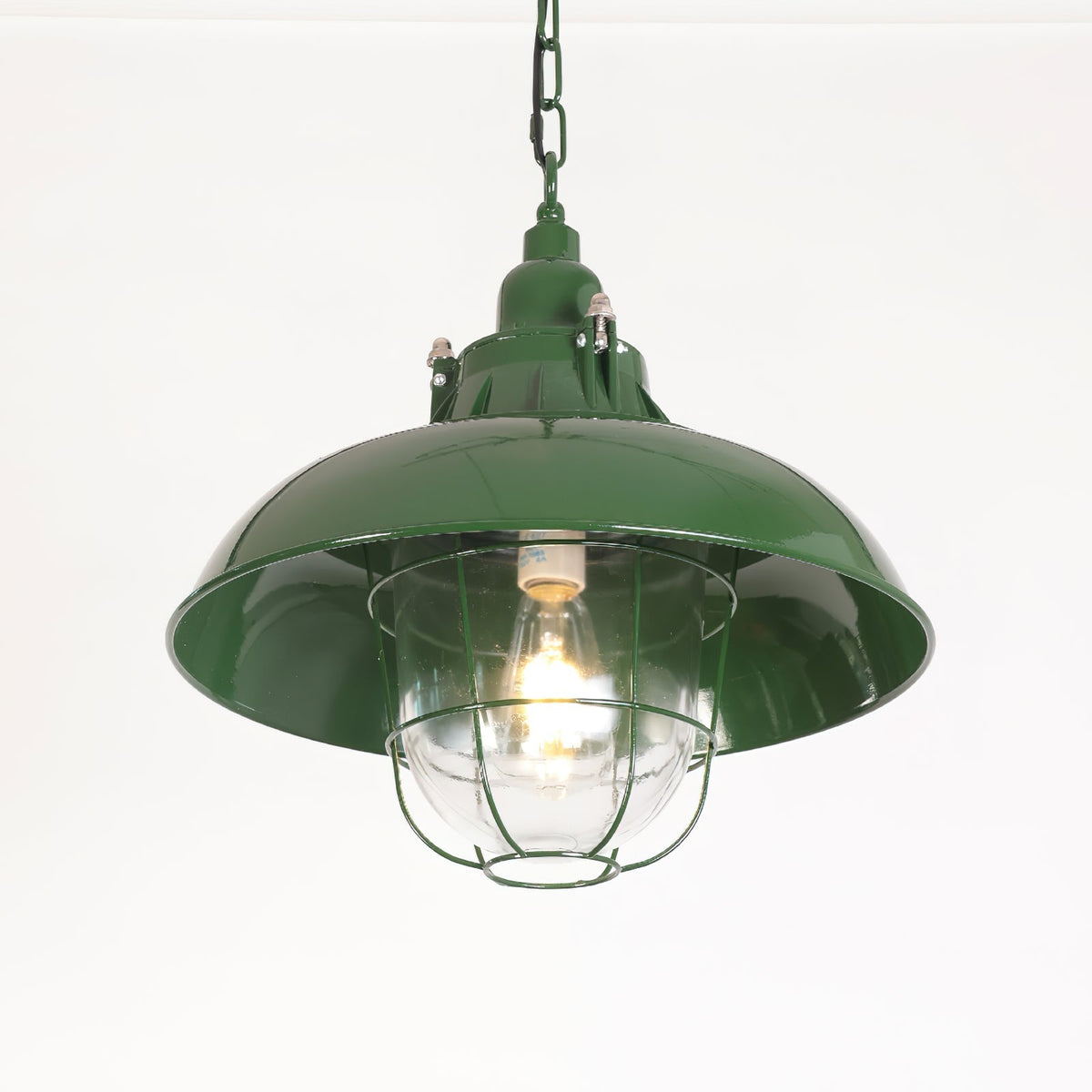 Industrial Vintage Pendant Lamp with Cage Guard and Chain Suspension