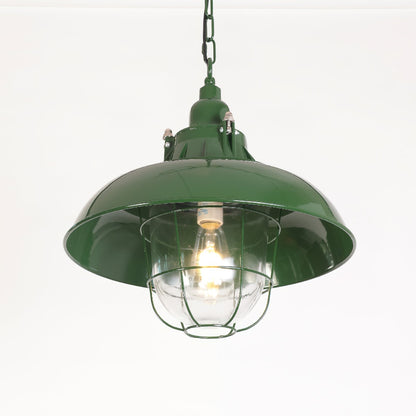 Industrial Vintage Pendant Lamp with Cage Guard and Chain Suspension
