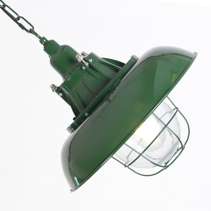 Industrial Vintage Pendant Lamp with Cage Guard and Chain Suspension