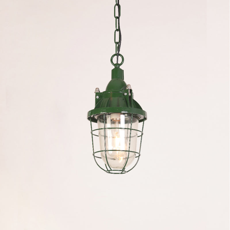 Industrial Vintage Pendant Lamp with Cage Guard and Chain Suspension