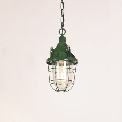 Industrial Vintage Pendant Lamp with Cage Guard and Chain Suspension