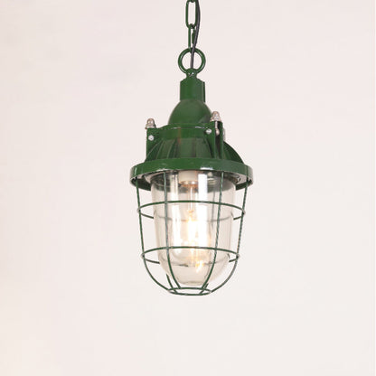 Industrial Vintage Pendant Lamp with Cage Guard and Chain Suspension