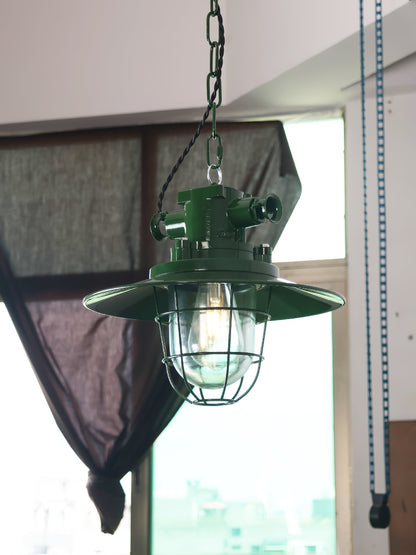 Industrial Vintage Pendant Lamp with Cage Guard and Chain Suspension