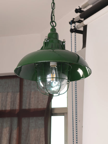 Industrial Vintage Pendant Lamp with Cage Guard and Chain Suspension