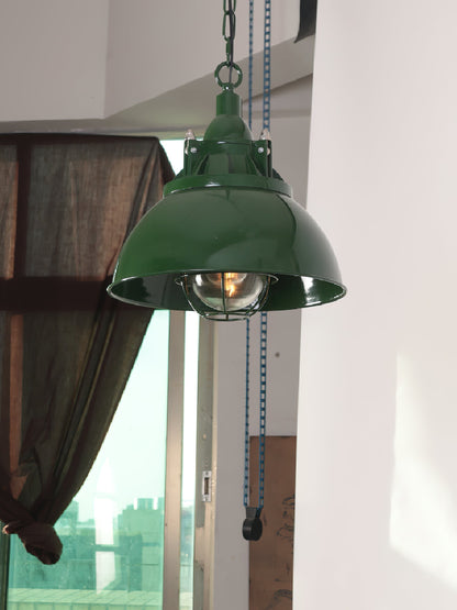 Industrial Vintage Pendant Lamp with Cage Guard and Chain Suspension
