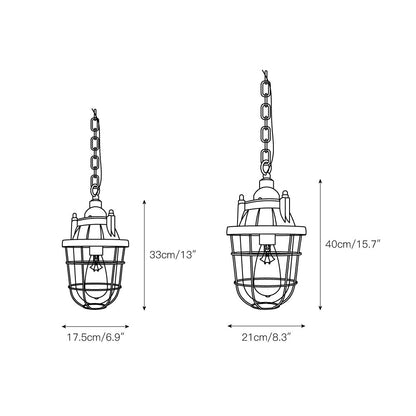 Industrial Vintage Pendant Lamp with Cage Guard and Chain Suspension