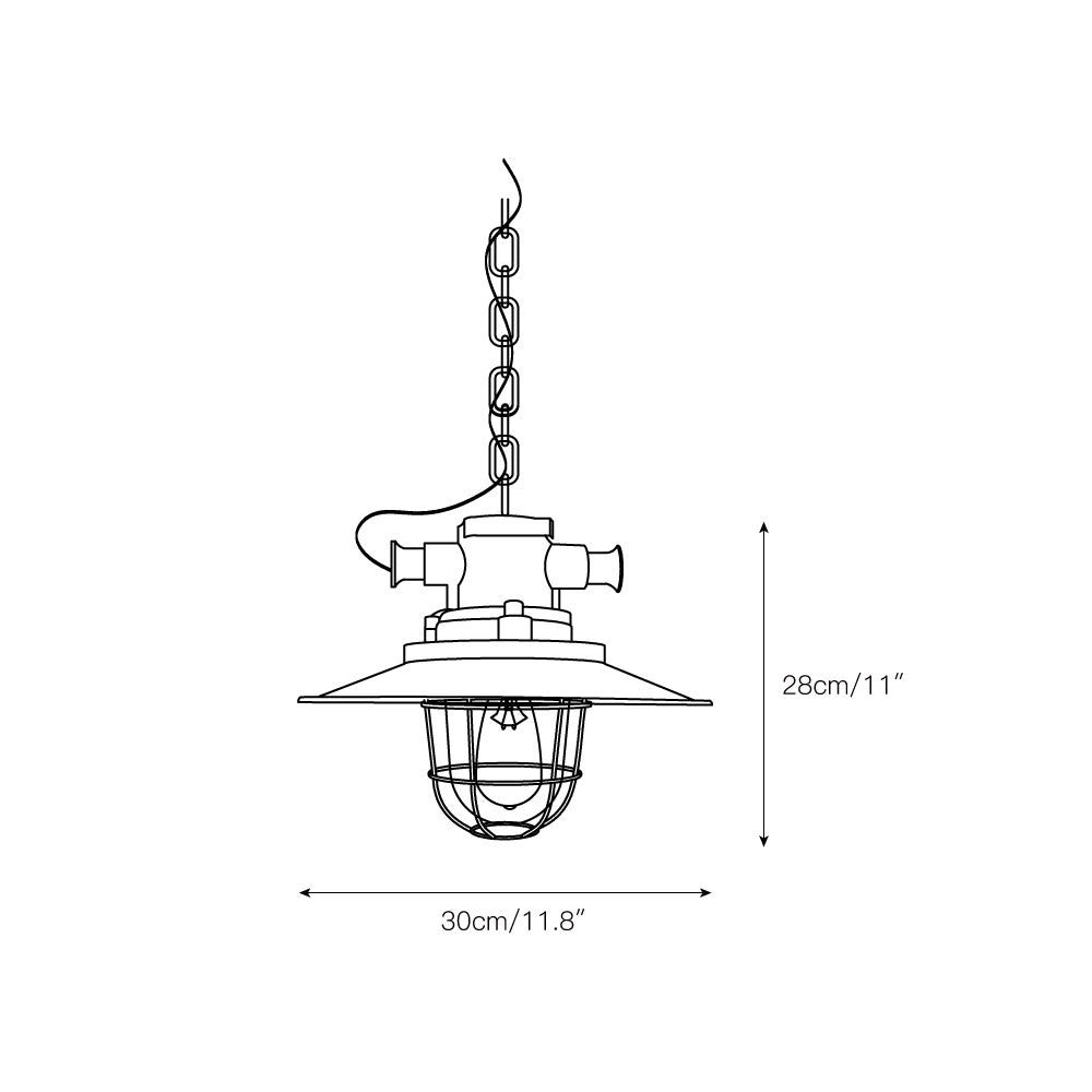 Industrial Vintage Pendant Lamp with Cage Guard and Chain Suspension