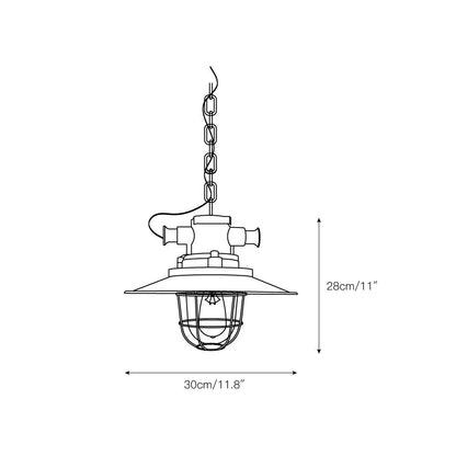 Industrial Vintage Pendant Lamp with Cage Guard and Chain Suspension