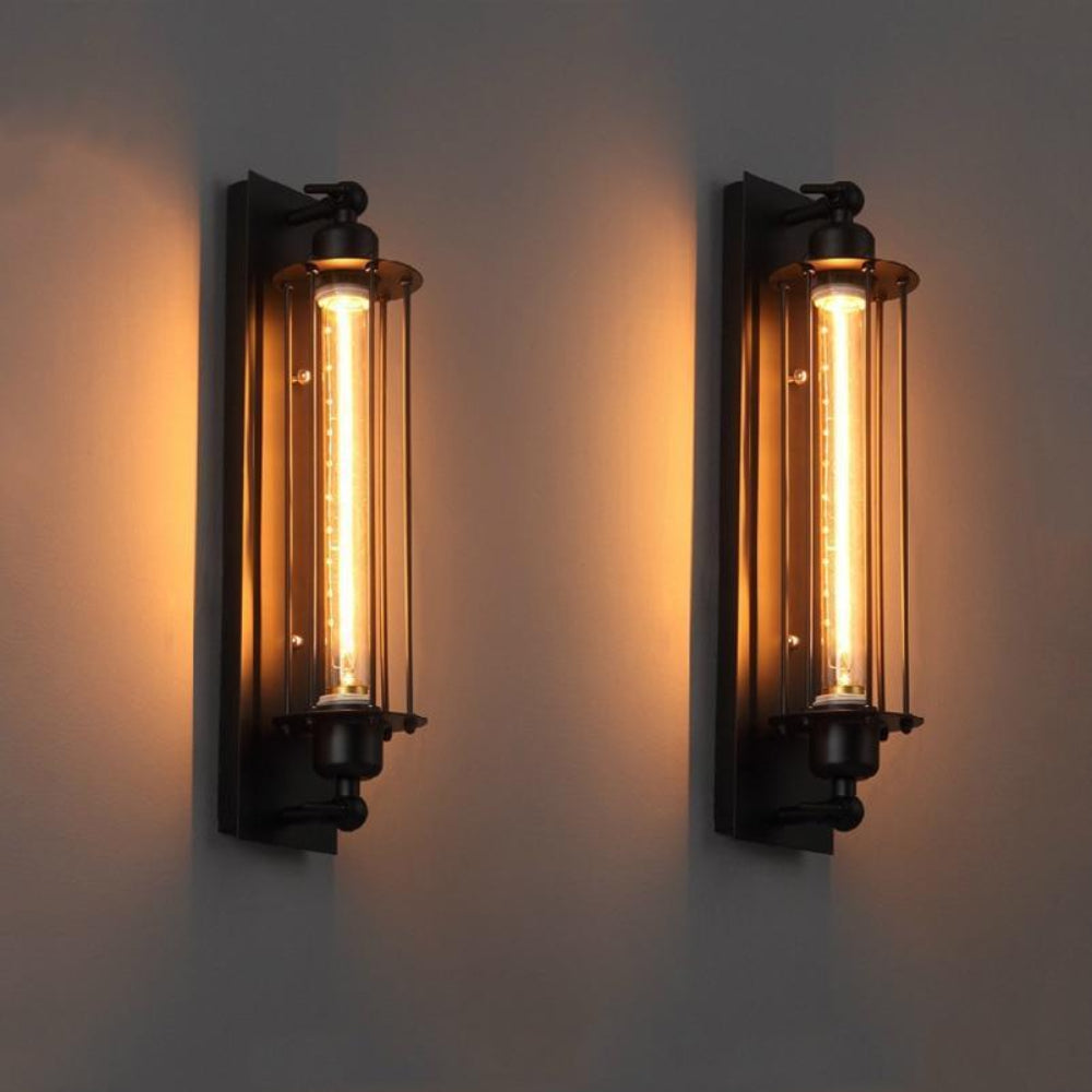 Industrial Wall Lamp Vintage with Edison Tube Bulb and Cage Frame