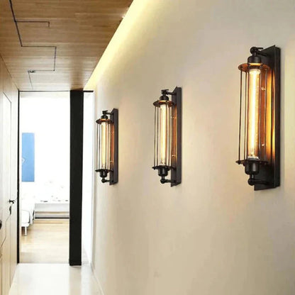 Industrial Wall Lamp Vintage with Edison Tube Bulb and Cage Frame