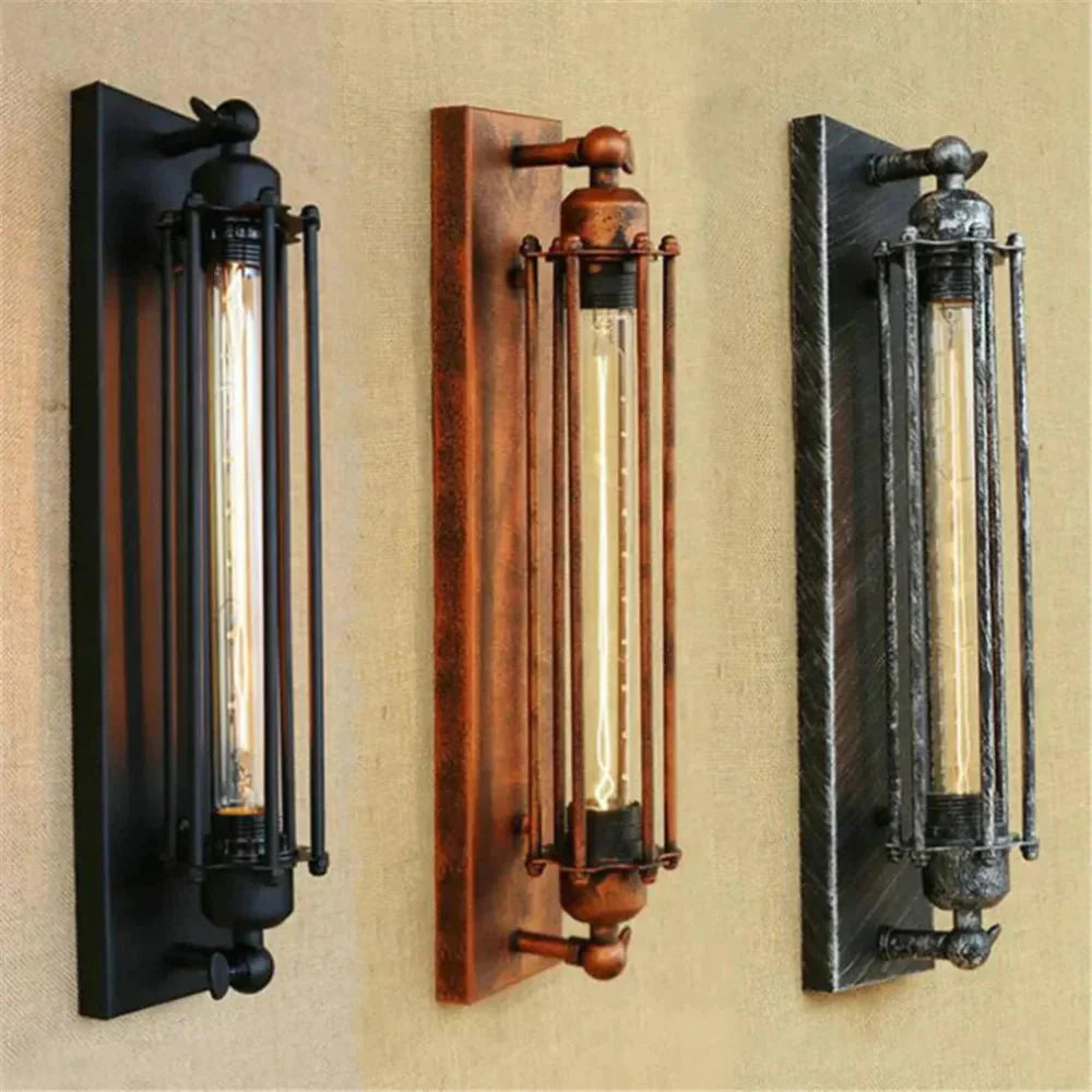 Industrial Wall Lamp Vintage with Edison Tube Bulb and Cage Frame