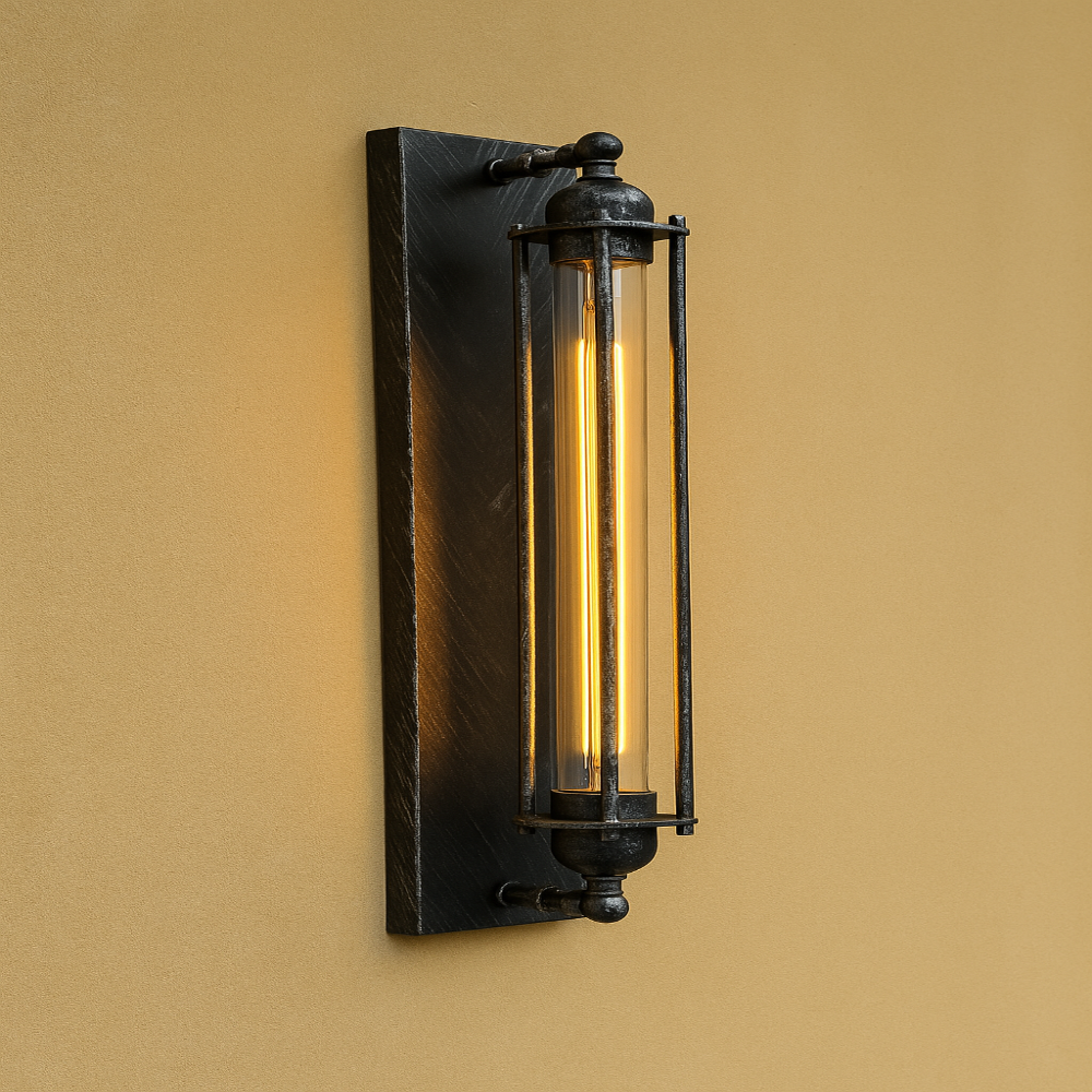 Industrial Wall Lamp Vintage with Edison Tube Bulb and Cage Frame