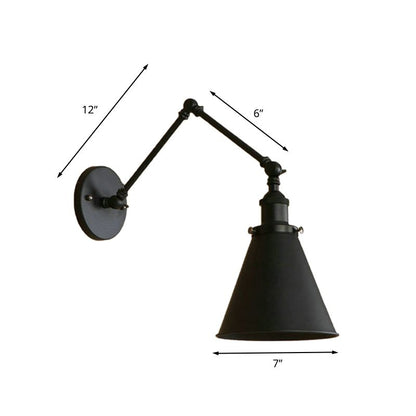 Industrial Wall Lamp with Adjustable Swing Arm and Cone Shade