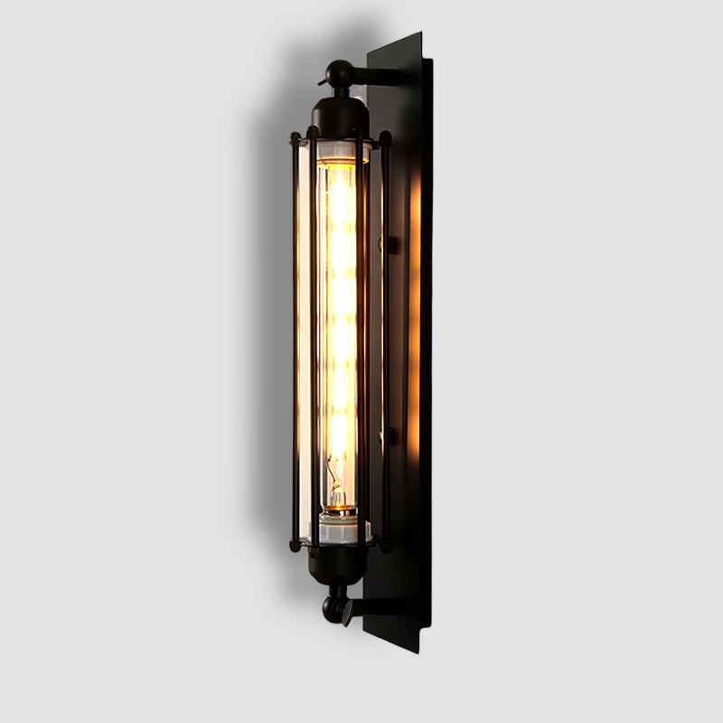 Industrial Wall Lamp with Tubular Cage Shade and Edison Bulb