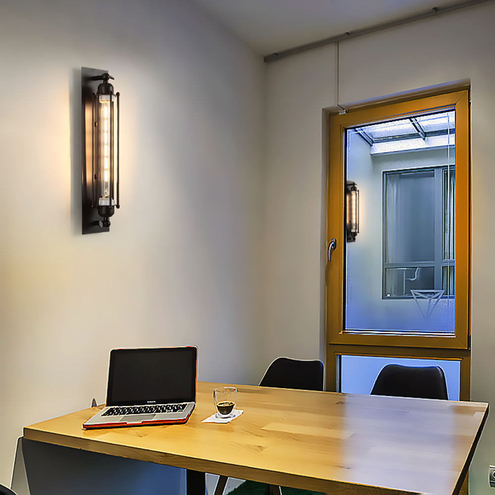 Industrial Wall Lamp with Tubular Cage Shade and Edison Bulb