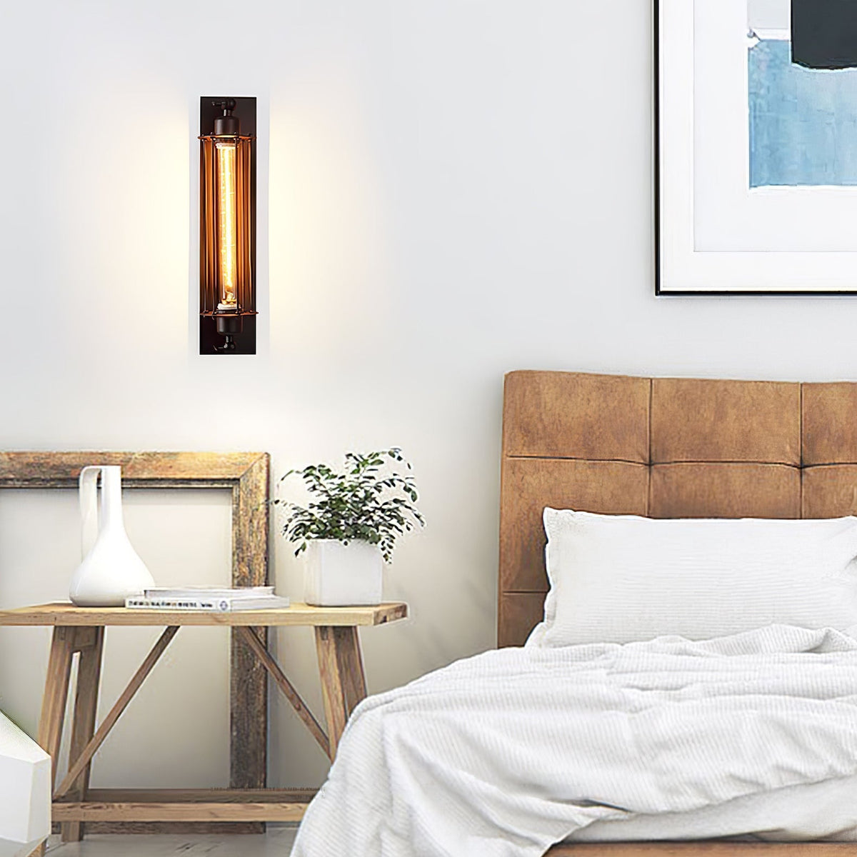Industrial Wall Lamp with Tubular Cage Shade and Edison Bulb