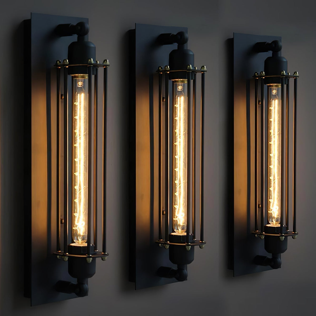 Industrial Wall Lamp with Tubular Cage Shade and Edison Bulb
