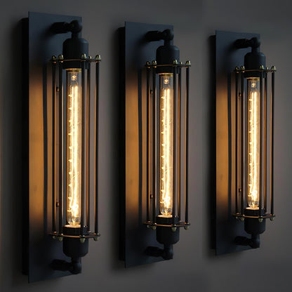 Industrial Wall Lamp with Tubular Cage Shade and Edison Bulb