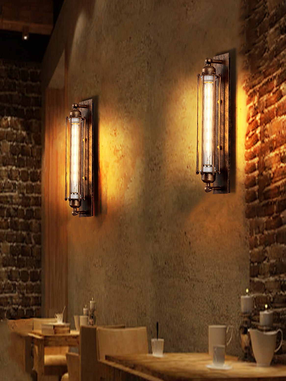 Industrial Wall Lamp with Tubular Cage Shade and Edison Bulb