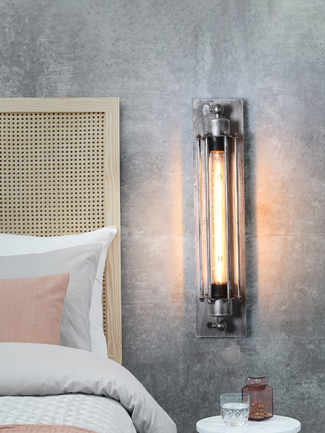 Industrial Wall Lamp with Tubular Cage Shade and Edison Bulb