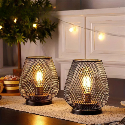 Industrial Wireless Battery Table Lamp with Metal Mesh Cage and Edison Bulb