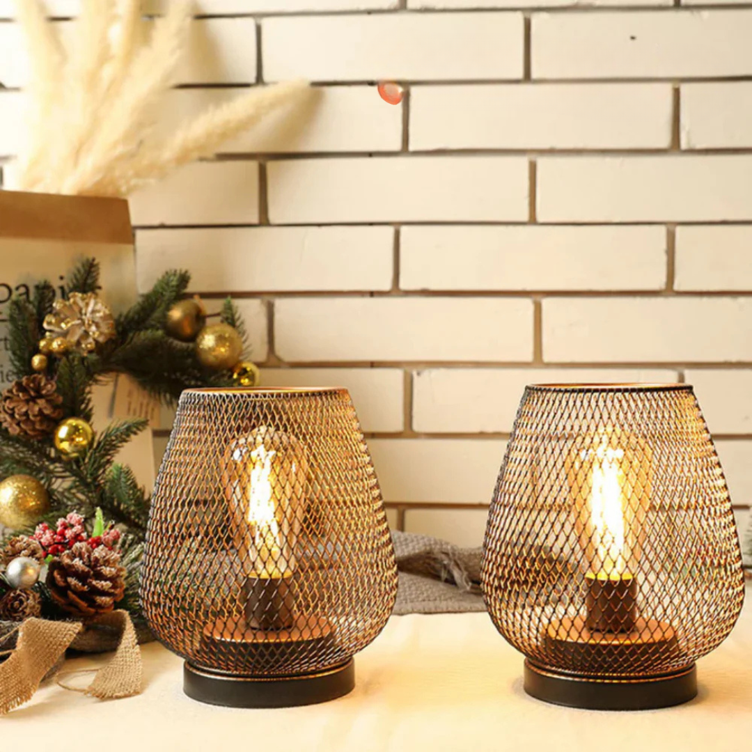 Industrial Wireless Battery Table Lamp with Metal Mesh Cage and Edison Bulb