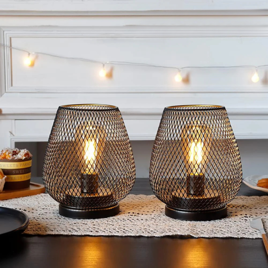 Industrial Wireless Battery Table Lamp with Metal Mesh Cage and Edison Bulb
