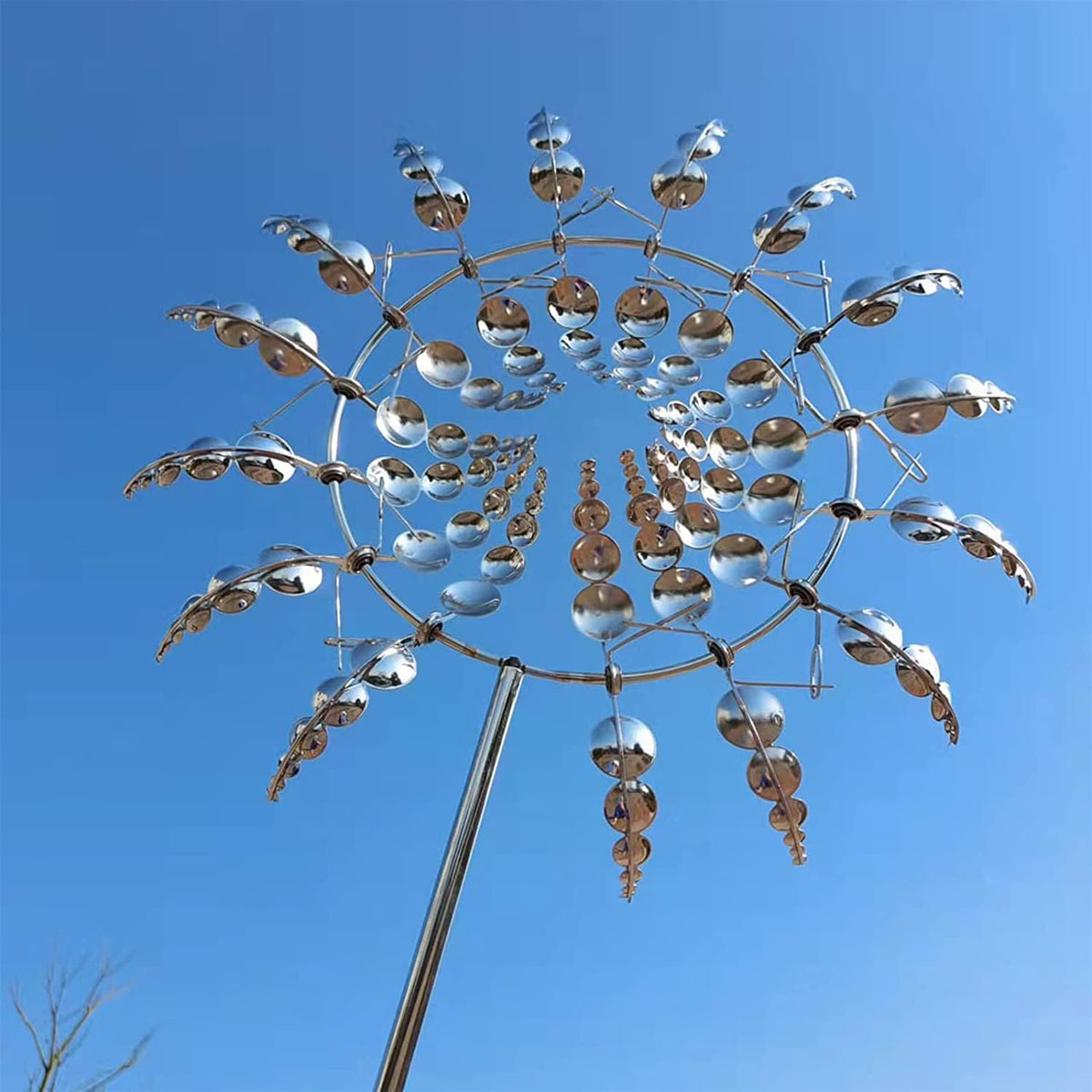 Kinetic Wind Spinner with 18 Blades and Ground Stake