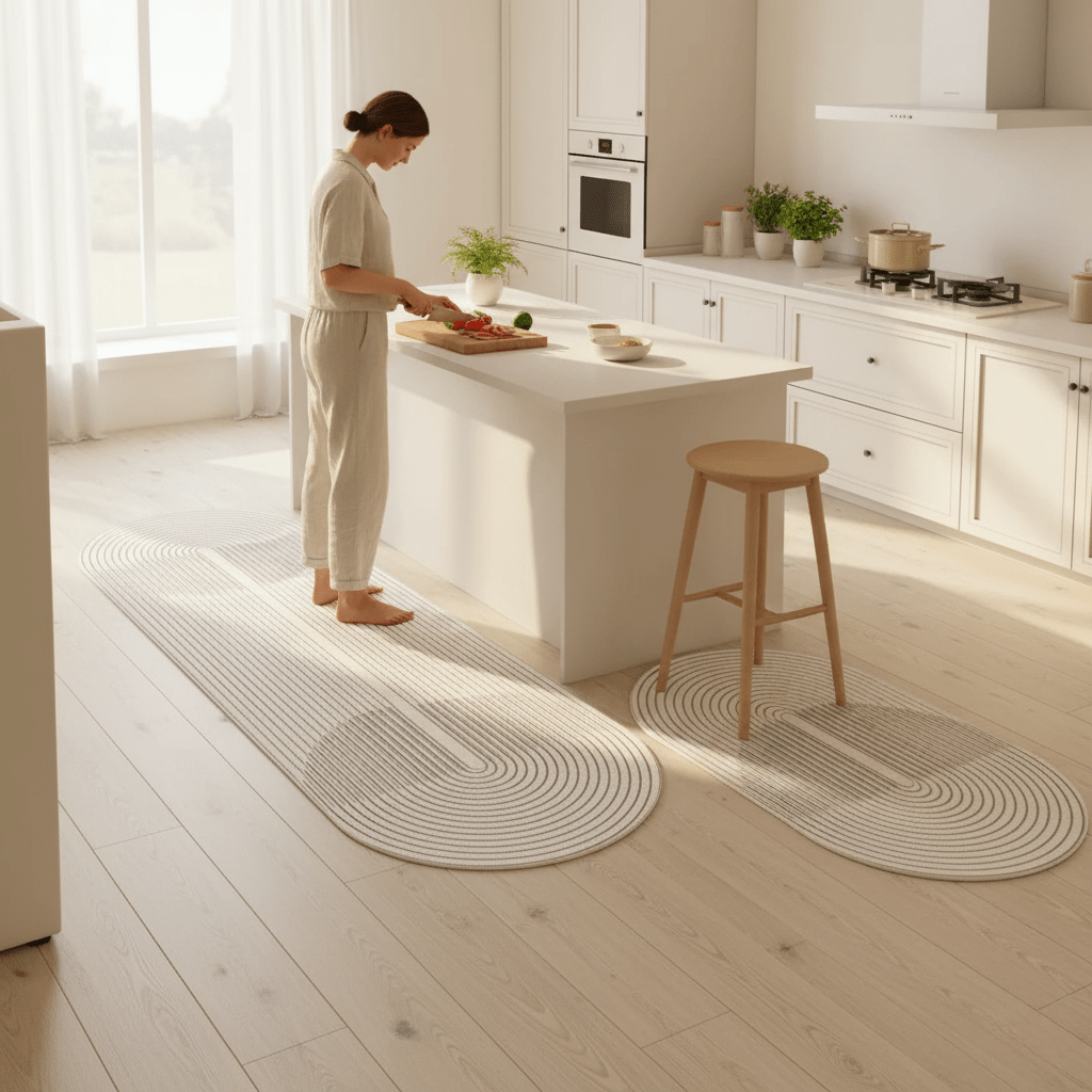 Kitchen Runner Rug Set Anti-Slip with Modern Stripe and Geometric Pattern