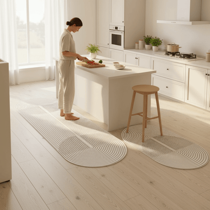 Kitchen Runner Rug Set Anti-Slip with Modern Stripe and Geometric Pattern