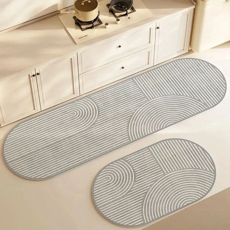 Kitchen Runner Rug Set Anti-Slip with Modern Stripe and Geometric Pattern
