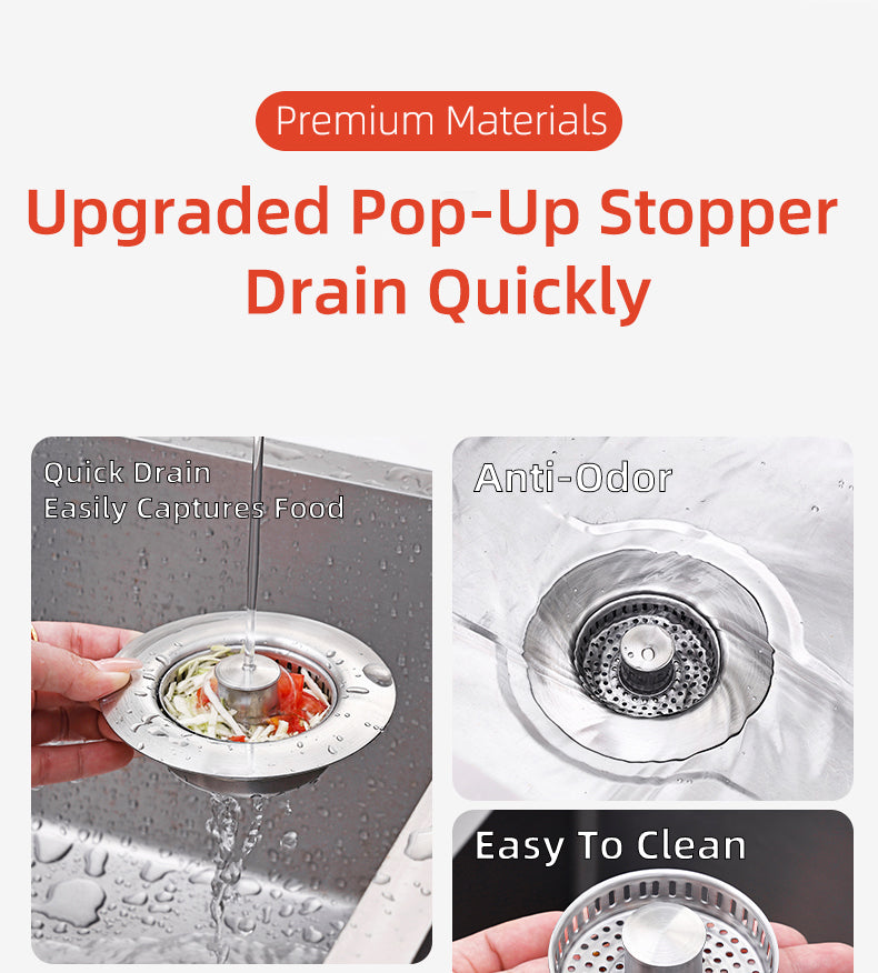Kitchen Sink Strainer with Pop-Up Drain Stopper