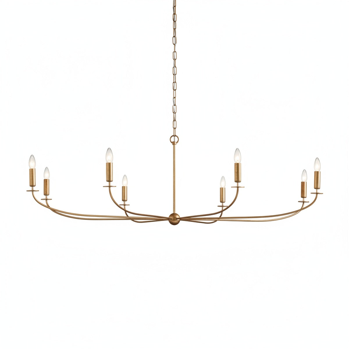Large Candle Chandelier Art Deco Style with Curved Arms and Chain Suspension