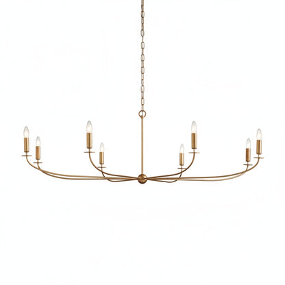 Large Candle Chandelier Art Deco Style with Curved Arms and Chain Suspension