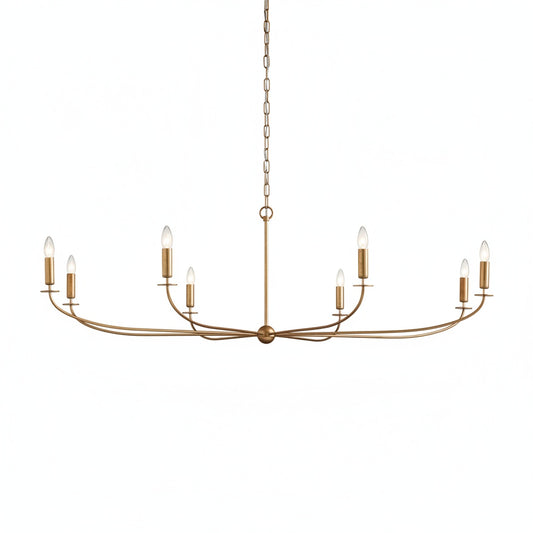 Large Candle Chandelier Art Deco Style with Curved Arms and Chain Suspension