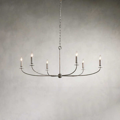 Large Candle Chandelier Art Deco Style with Curved Arms and Chain Suspension