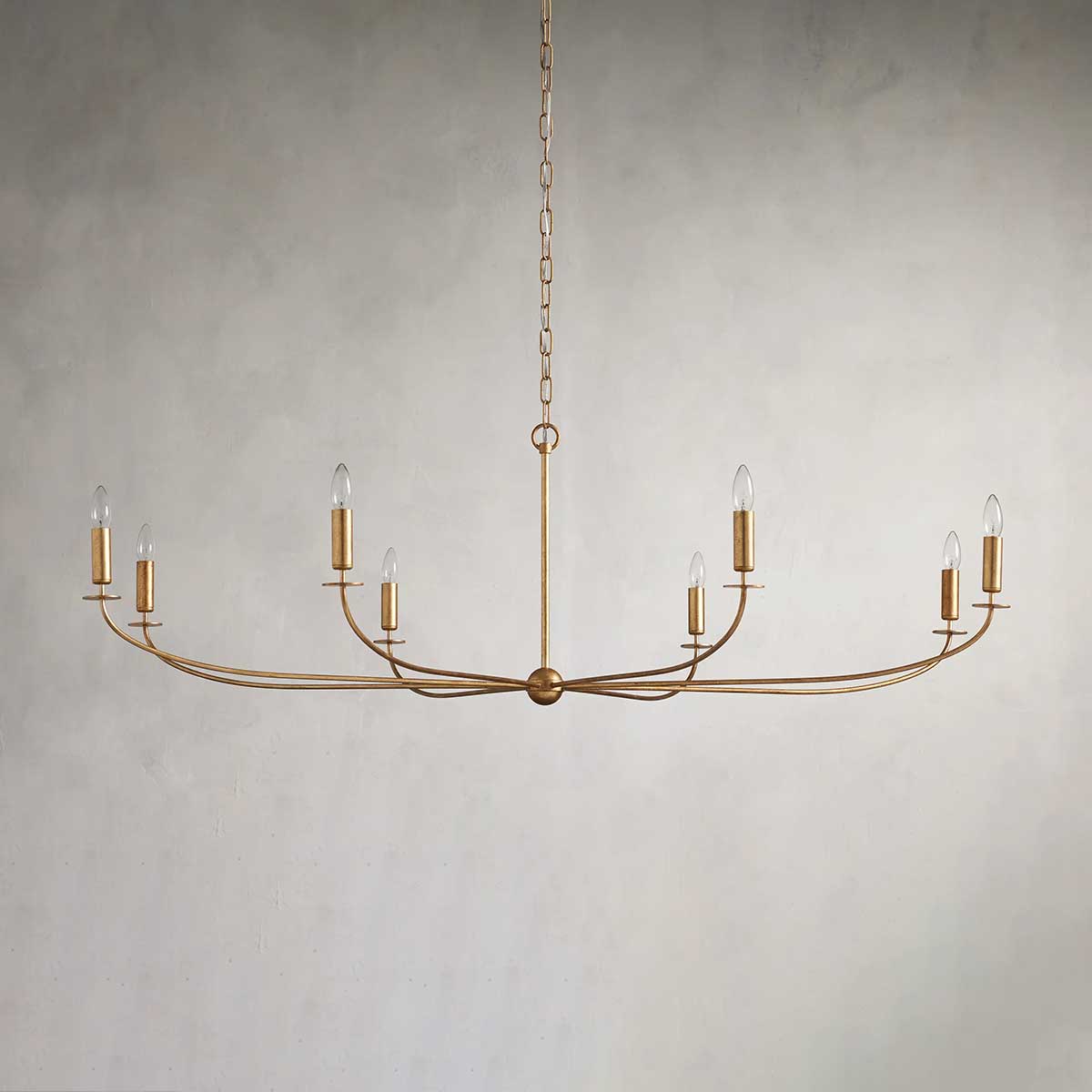 Large Candle Chandelier Art Deco Style with Curved Arms and Chain Suspension