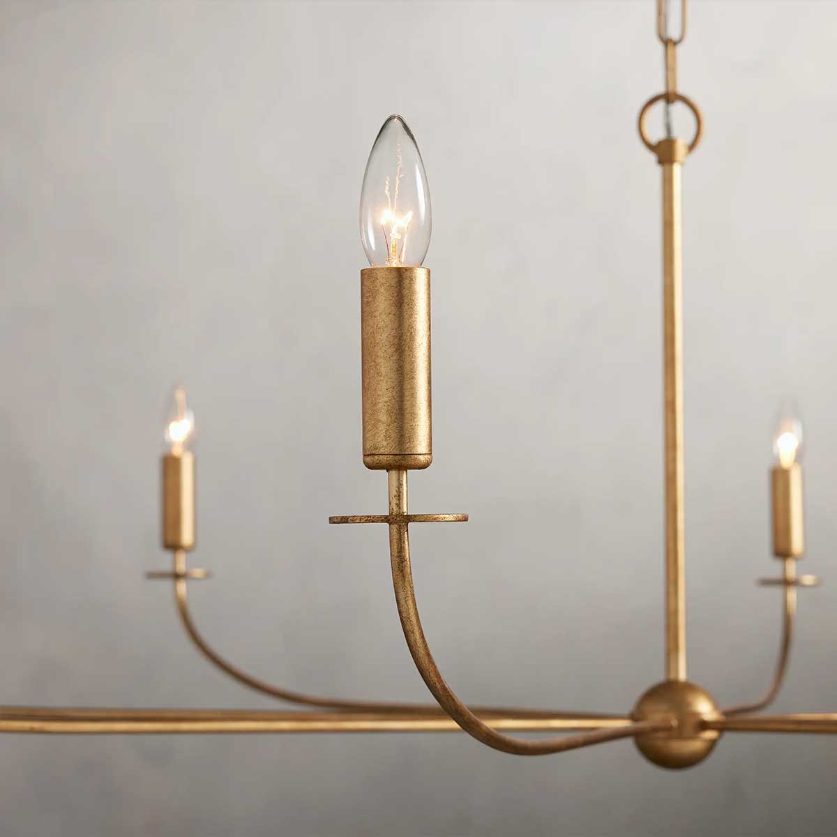 Large Candle Chandelier Art Deco Style with Curved Arms and Chain Suspension