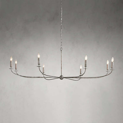 Large Candle Chandelier Art Deco Style with Curved Arms and Chain Suspension