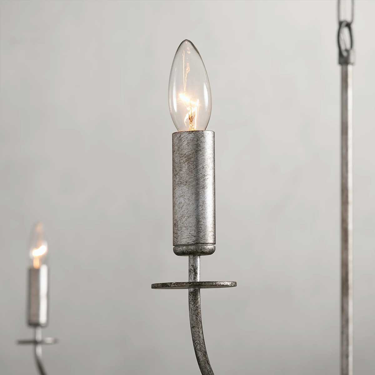 Large Candle Chandelier Art Deco Style with Curved Arms and Chain Suspension