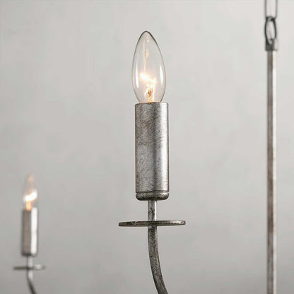 Large Candle Chandelier Art Deco Style with Curved Arms and Chain Suspension