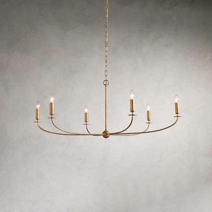 Large Candle Chandelier Art Deco Style with Curved Arms and Chain Suspension