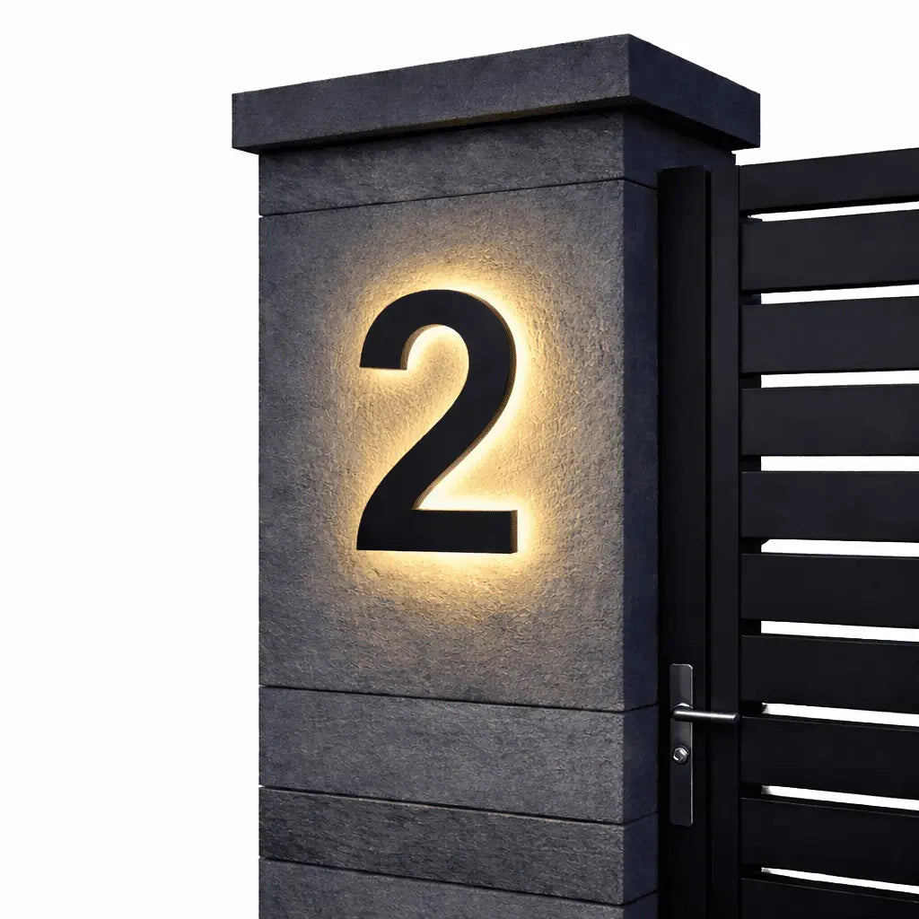 LED Backlit House Number Sign for Outdoor Use with Warm White Glow