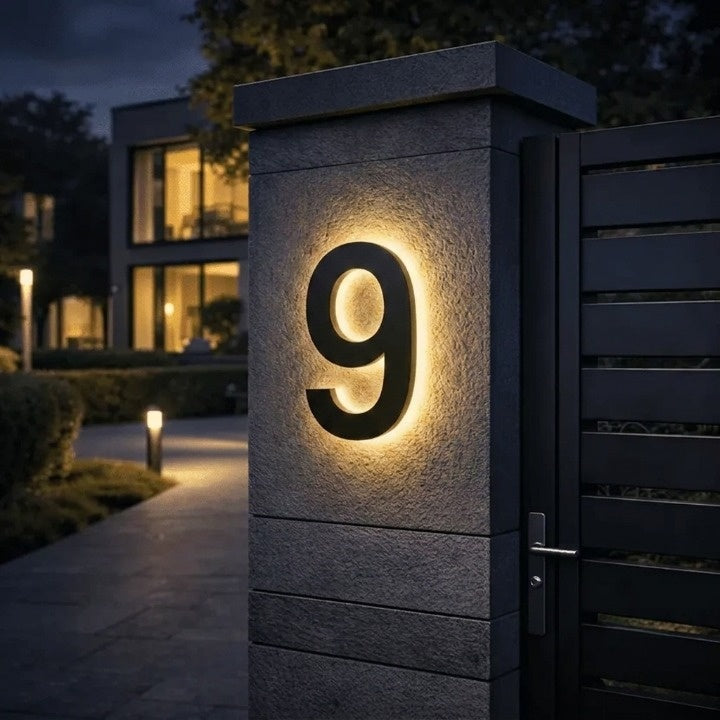 LED Backlit House Number Sign for Outdoor Use with Warm White Glow